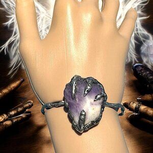 Handcrafted Amethyst Stone Claw Bangle Bracelet With Silver Blend Twist Design